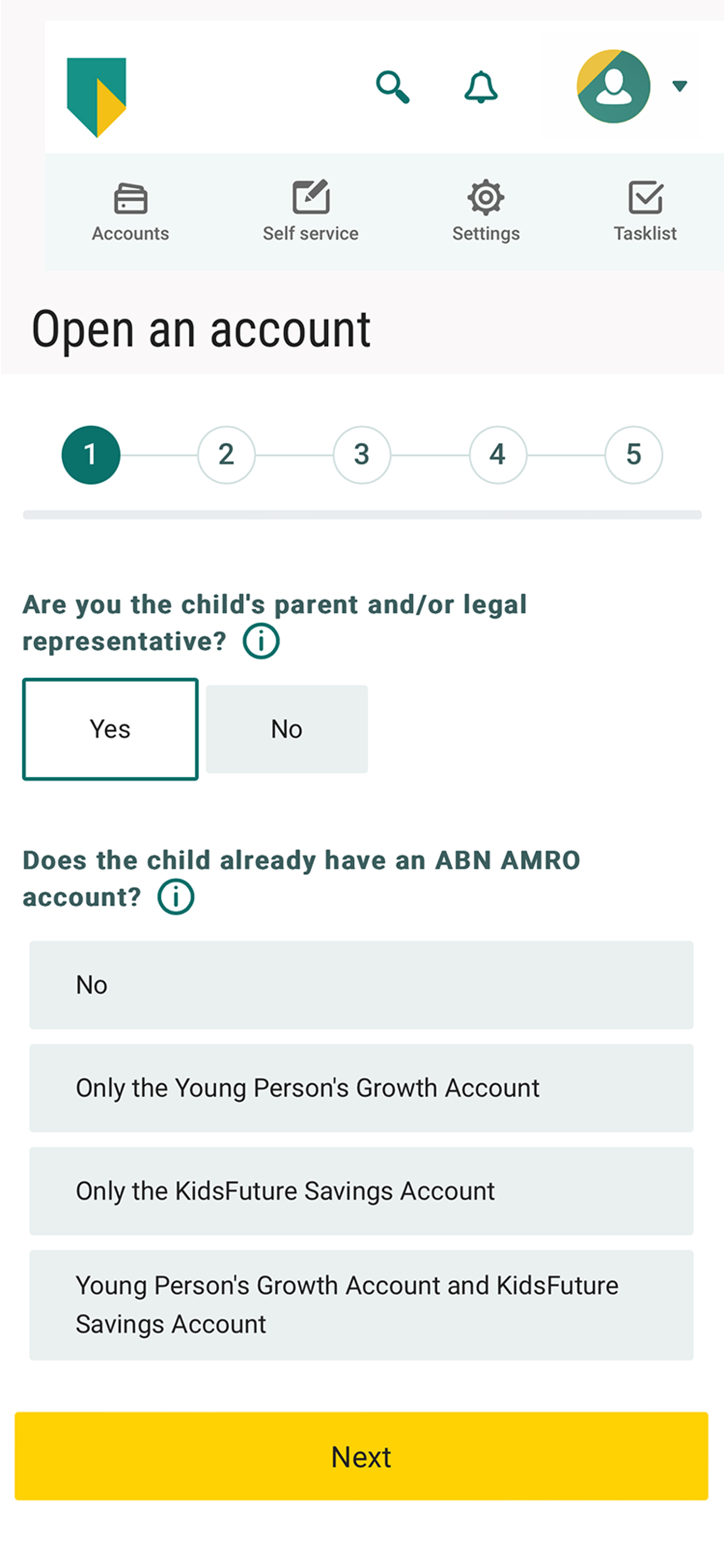 Opening a Young Person's Growth Account - step 1